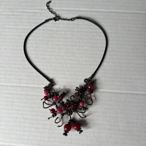 Metal Wirework Necklace Natural Stone Ball Beads Hand made Bohemian Artisanal